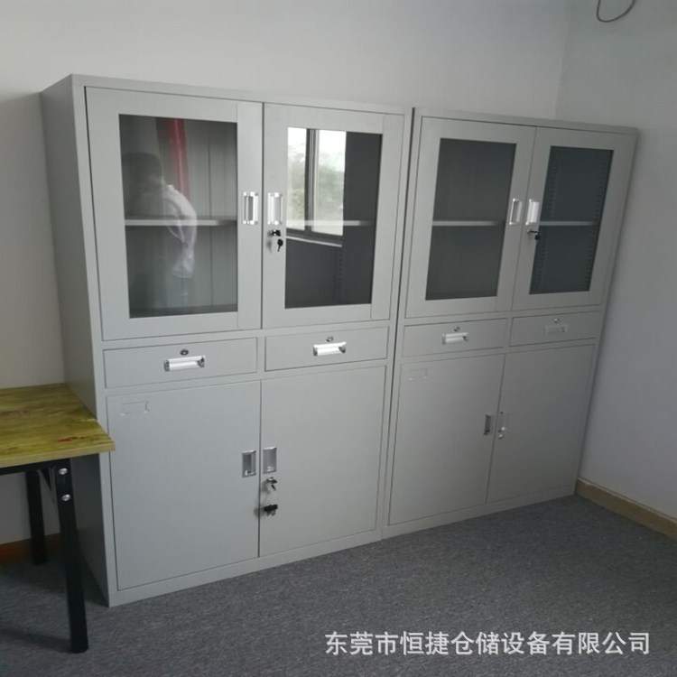 供应钢制铁皮文件柜资料档案全玻璃门文件柜中二抽屉文件柜优惠