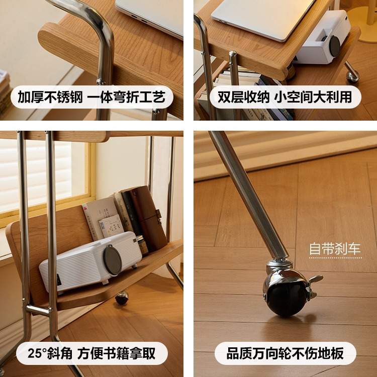 中古小推车实木边几客厅茶几沙发移动推车樱桃木置物架复古书架子
