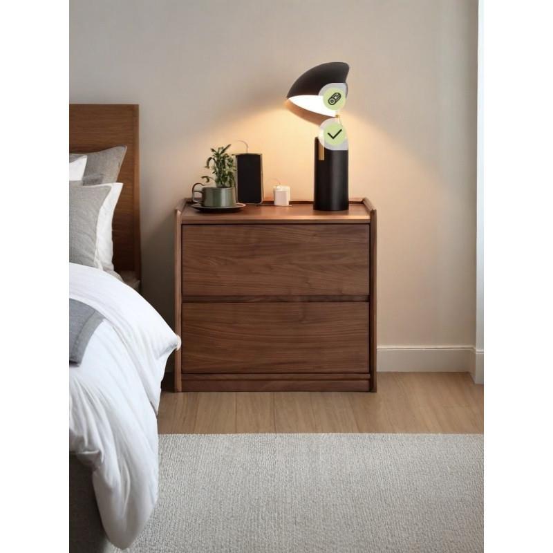 fLE简约现代实木床头柜北欧卧室黑胡桃木床边柜现代简约抽屉式收