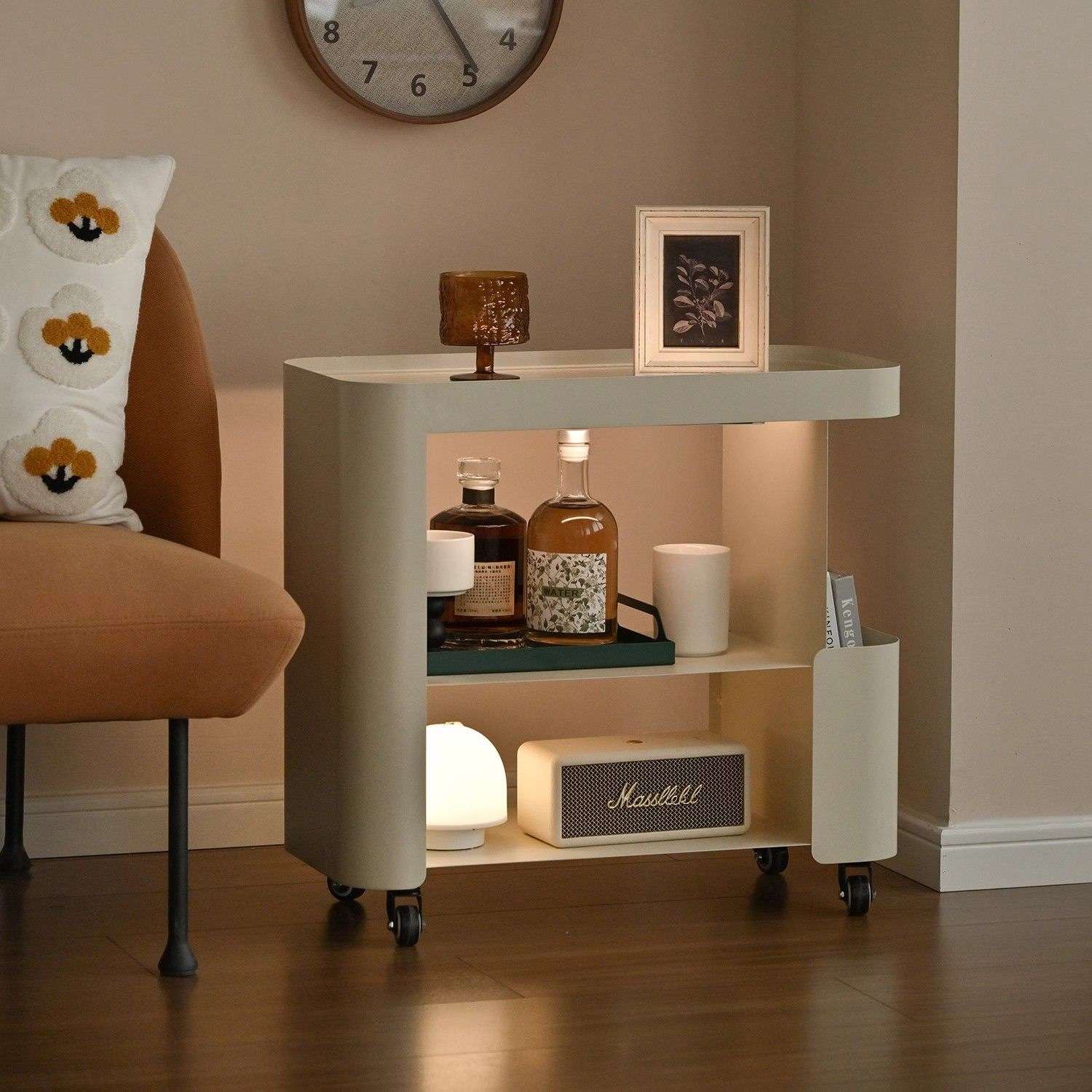 可移动客厅沙发小推车钢化玻璃边几茶几家用多层置物架卧室床头柜