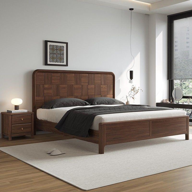 新中式全实木床南美黑胡桃木简约双人床1米8现代大床卧室储物婚床