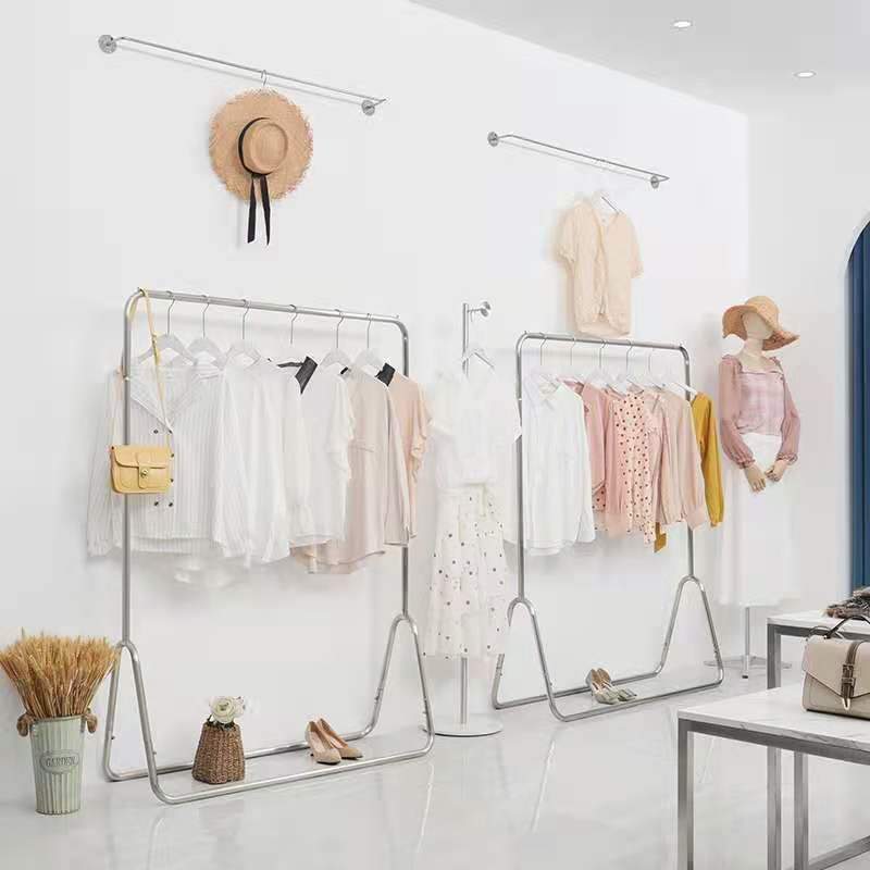 服装店展示架不锈钢银色拉丝服装架货架落地式挂衣架陈列架中岛架