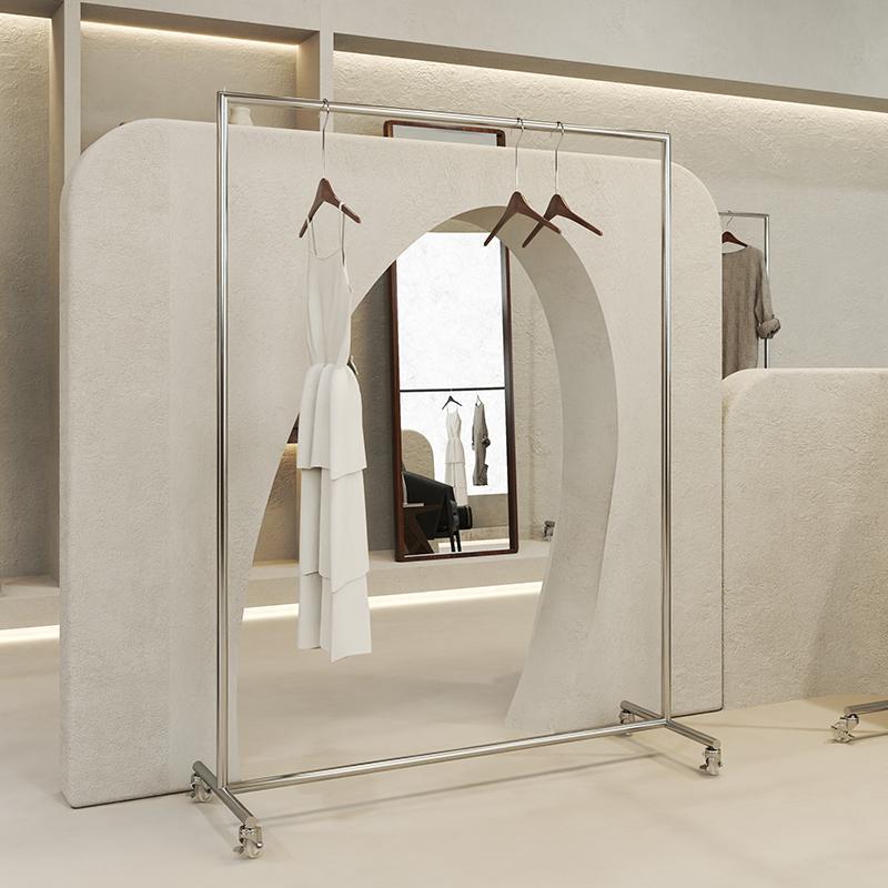 服装店男女装带轮挂衣架展示架移动落地式货架不锈钢晾晒衣帽架子