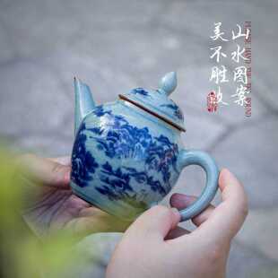 复古开片冰裂釉家用小号陶瓷泡茶壶手工茶具手抓壶 老陶泥茶壶中式