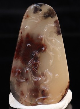 天然26*46*4mm8g玉石挂件桂林鸡血玉石贵妃料黑底红悟道挂件