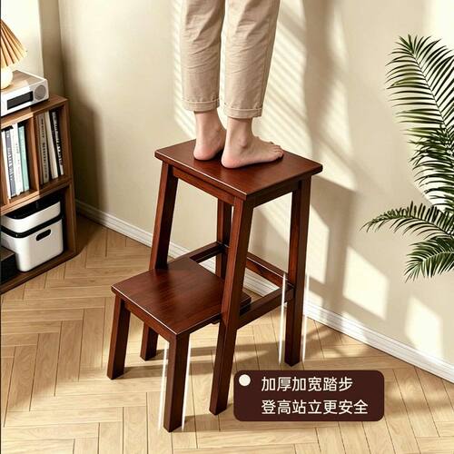 复古实木梯凳台阶凳折叠梯家用室内两用登高凳子楼梯凳多功能一体