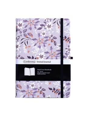 A5灰色花卉点阵笔记本横线记事本计划绑带收纳袋硬面手账本