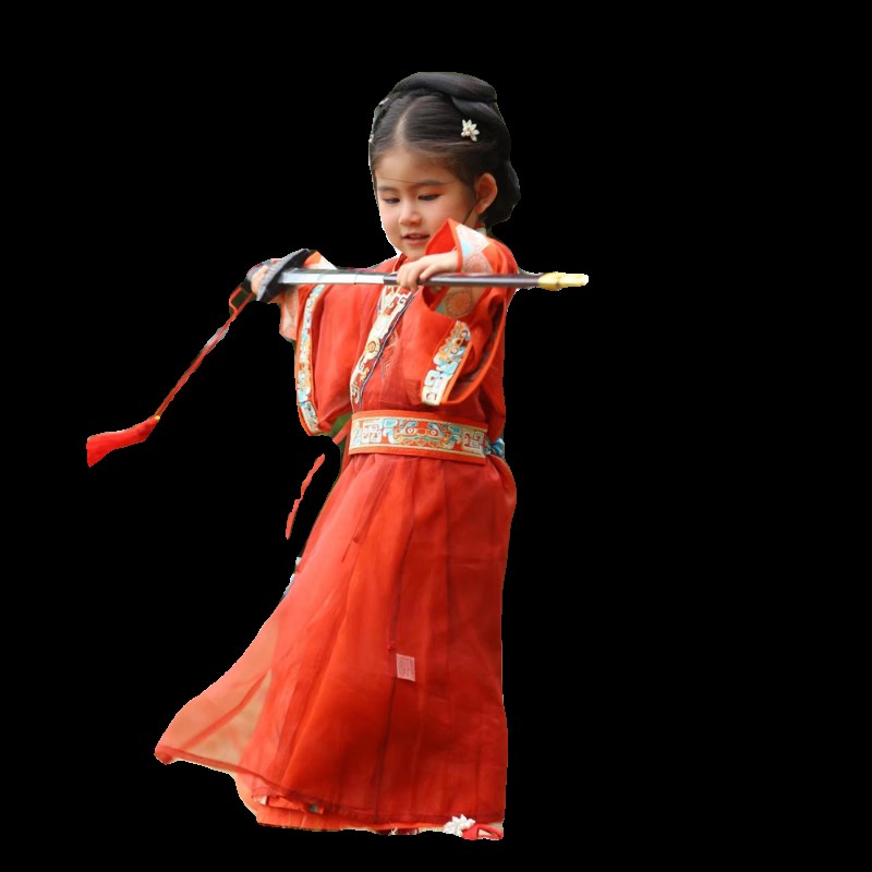 汉服女童战国袍秦汉套装红色古装小女孩高级中国风旅拍摄影表演服