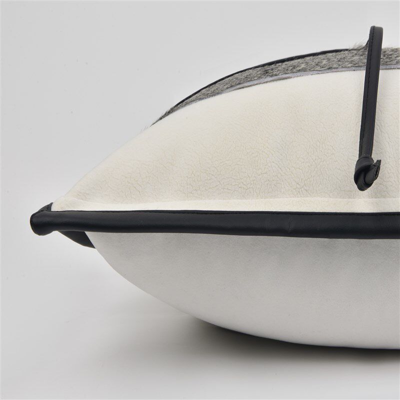 样板间别墅轻奢抱枕黑白马毛绒皮穿带腰枕客厅沙发靠枕床上靠垫套