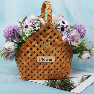 简约唯美手工竹编提篮花影楼拍摄道具竹篮插花花蓝子婚礼提篮摆件
