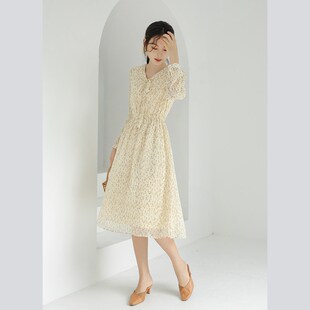 奈格薇儿小个子碎花连衣裙女秋季2023年新款法式气质收腰显瘦长裙