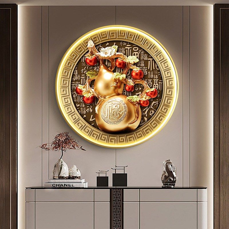 新中式玄关装饰画百福葫芦挂画寓意好圆形壁画入户门走廊过道灯画,家居饰品,现代装饰画,淘宝优惠券,粉丝福利购,淘宝优惠卷