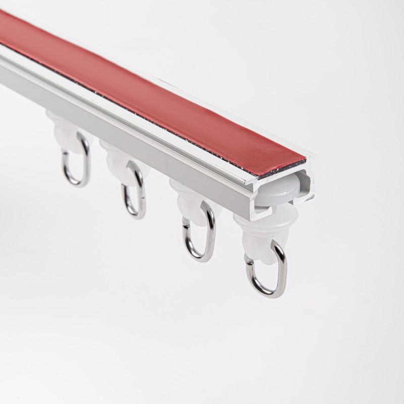 超薄免打孔隐藏式黏贴卡码二用自粘直轨道光滑面顶粘侧粘窗帘滑轨