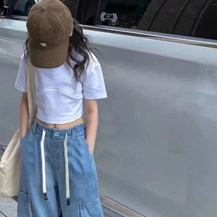 韩国童装女童短袖洋气2023夏装小女孩短款上衣儿童修身T恤跳舞T潮