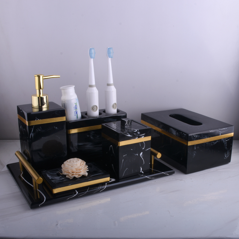 轻奢洗漱套装欧式漱口杯刷牙杯酒店浴室用品洗手台托盘样板房摆件