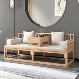 实木推拉罗汉床白蜡木新中式客厅沙发床小户型伸缩日式简约榻两用