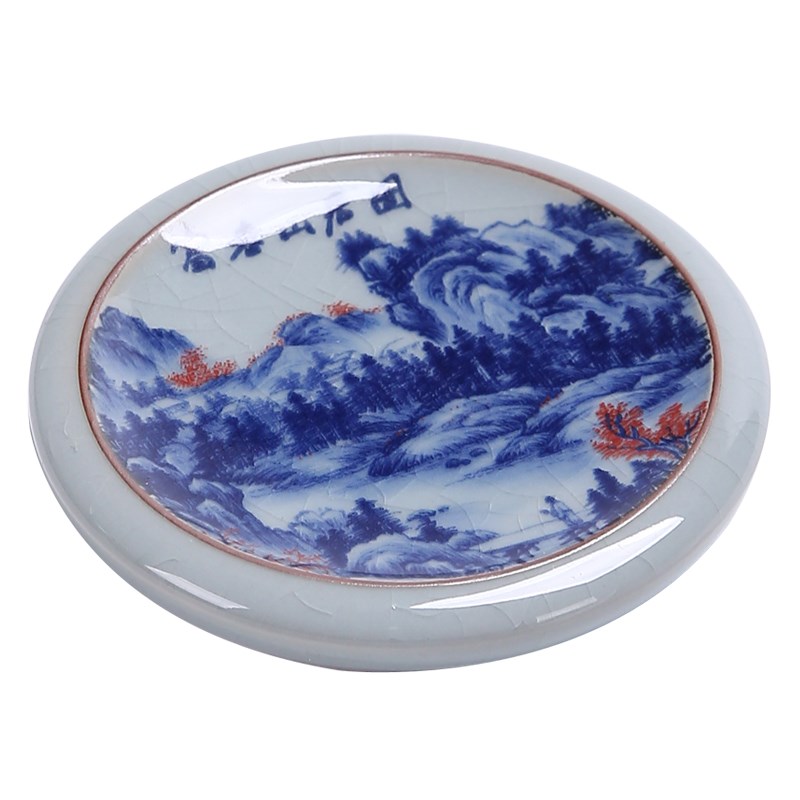 茶杯托仿古青花瓷杯垫隔热垫老陶泥开片釉里红盖置茶玩壶承小摆件