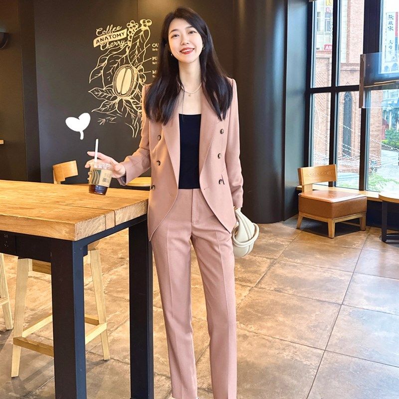 春秋新款干枯玫瑰色职业西装两件套装高级感女装西服九分裤小个子