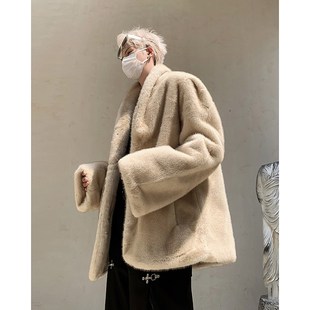 冬装高级感加厚保暖仿貂毛加棉皮草男开衫毛绒气质皮草大衣外套潮