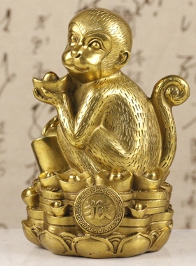 铜猴摆件纯铜猴子吃桃金属猴工艺品家居摆设十二生肖猴装饰品