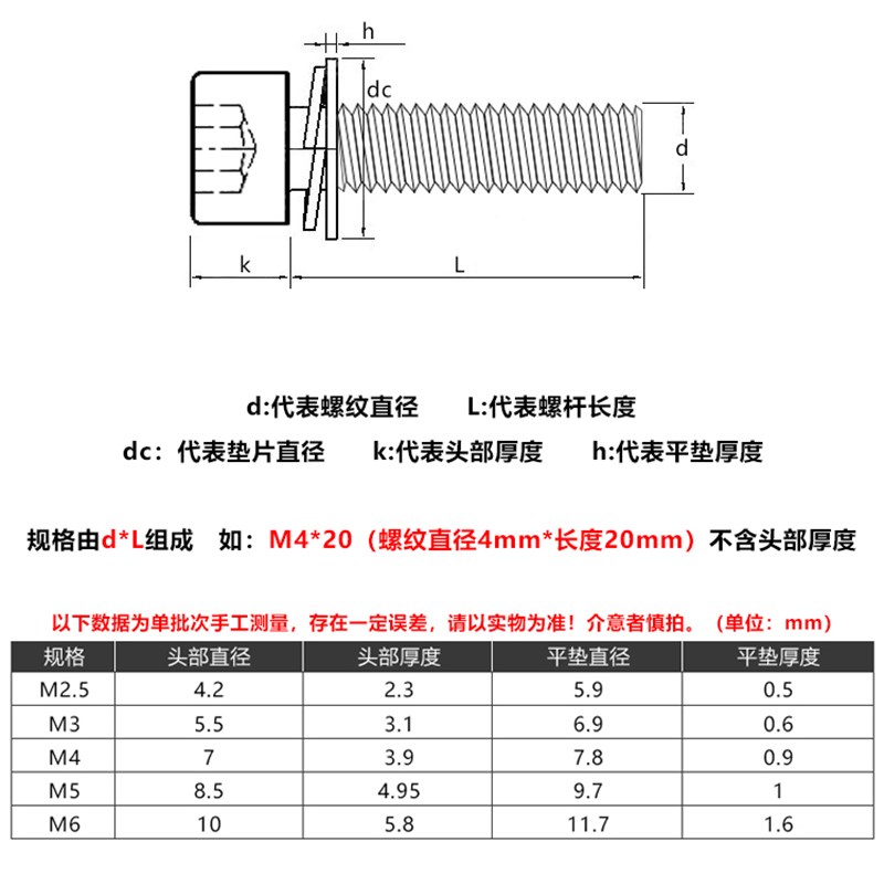 M4M5 304不锈钢黑色圆柱头内六角组合螺丝螺栓*x10x20x25x35x40mm