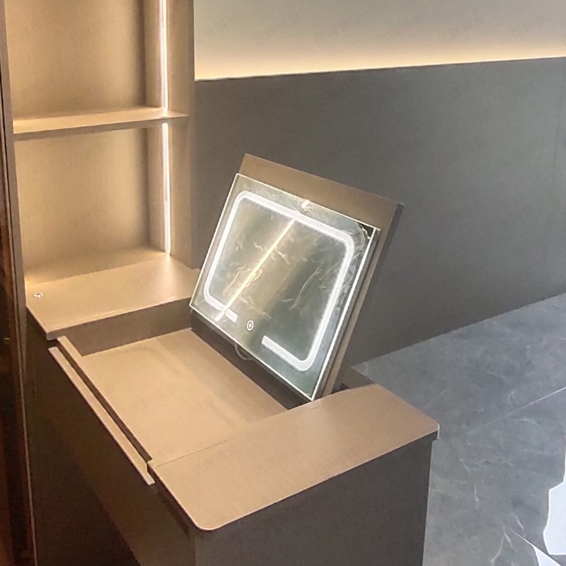 翻盖梳妆台镜子隐藏化妆镜定制尺寸台式桌面智能发光镜子带灯折叠