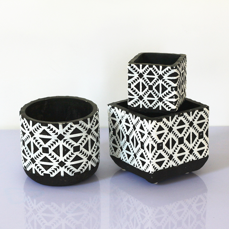 黑白简约多肉水泥植物盆欧式简约花盆大口径花缸桌面绿萝方形花器