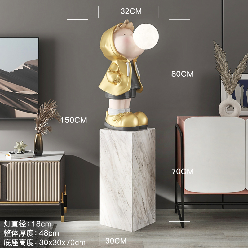 潮玩男孩客厅大型落地摆件轻奢家居饰品灯办公室开业乔迁新居礼品