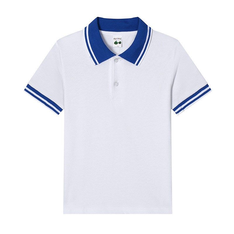 中小学夏季校服短袖POLO衫T恤浅蓝纯白枣红男女童服