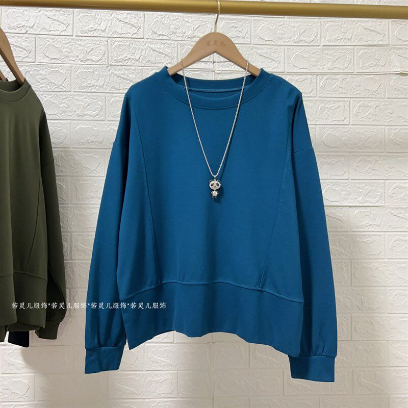 早秋薄款长袖T恤简约百搭胖mm宽松休闲遮肚显瘦女装大码上衣