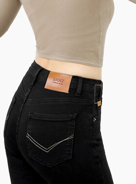 SJOG塑形新体验~显瘦靴裤高腰提臀牛仔裤女九分小脚裤铅笔裤黑色