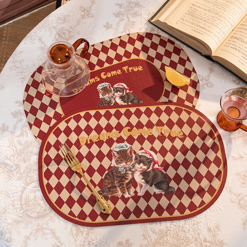 新年皮革餐垫免洗防水防油PU皮餐桌隔热垫小桌垫美式菱形格餐具垫