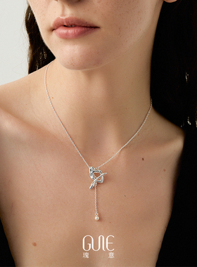 瑰意舟桨OT坠银项链女淡水珍珠2025设计感925银不规则细长项链