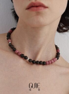 瑰意木纹石串珠项链2025新款爆款女款小众设计高级感秋冬锁骨链