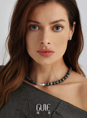 瑰意墨玉银拉丝叶扣项链新款女百搭高级感气质小众设计时尚锁骨链