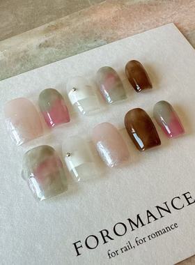 Foromance.【洋牡丹】粉嫩清透 温柔仙气 短方甲型 手工穿戴甲