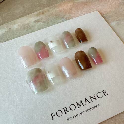 Foromance.【洋牡丹】粉嫩清透 温柔仙气 短方甲型 手工穿戴甲