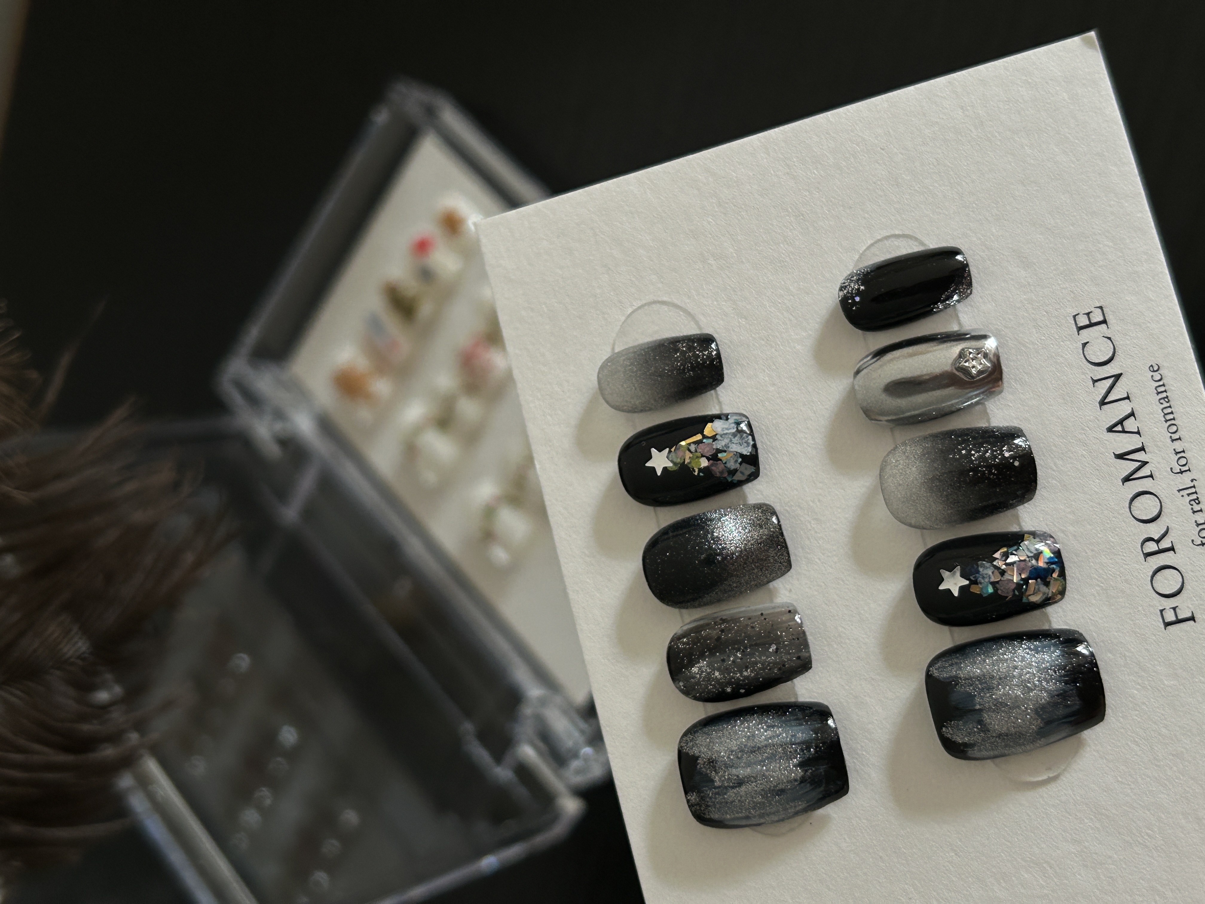 Foromance.【星芒星愿树】黑银猫眼 彩色圣诞树 短方 手工穿戴甲