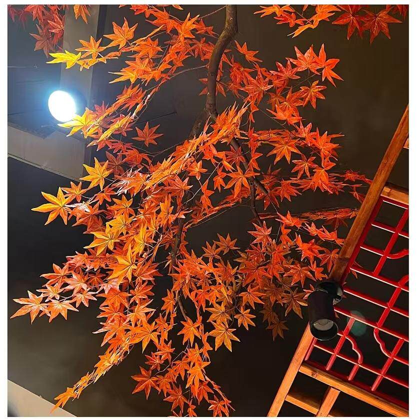 仿真假红枫树枝树叶绿枫树饭店火锅奶茶店铺橱窗吊顶装饰挂壁布置