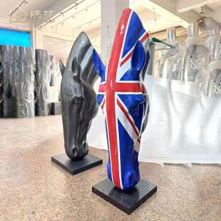 玻璃钢马头雕塑大型走廊客厅玄关轻奢高档进门招财落地装饰品摆件