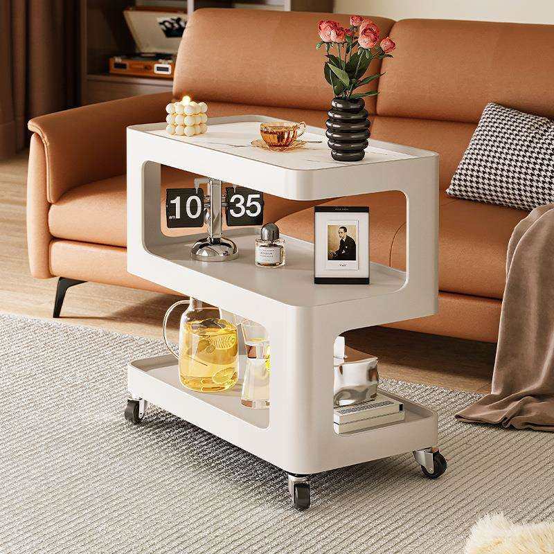 奶油风边几沙发边柜带轮岩板小茶几客厅家用简约铁艺置物架床头柜