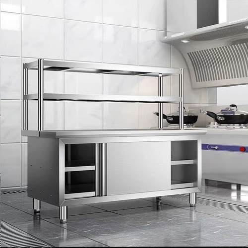 加厚304不锈钢工作台厨房橱柜商用餐饮店桌子家用操作台推拉门