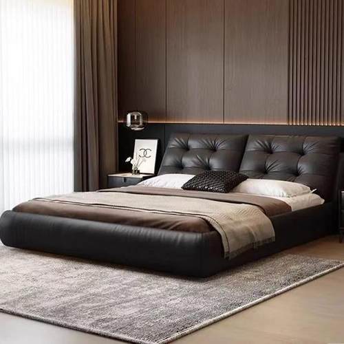 摩卡色棉花糖真皮高箱储物床现代简约主卧室意式网红软包婚床