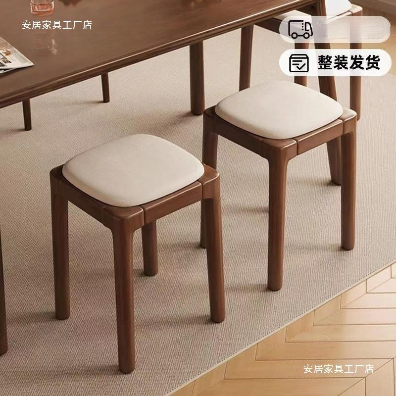 实木软包凳子家用可叠放板凳客厅整装矮凳简约小方凳餐桌椅梳妆凳