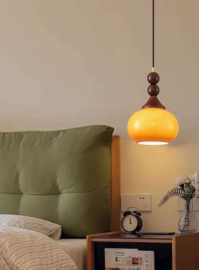 复古主卧室床头吊灯高级感可升降法式中古风实木吊灯中山灯具125L