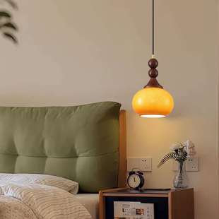 复古主卧室床头吊灯高级感可升降法式中古风实木吊灯中山灯具125L