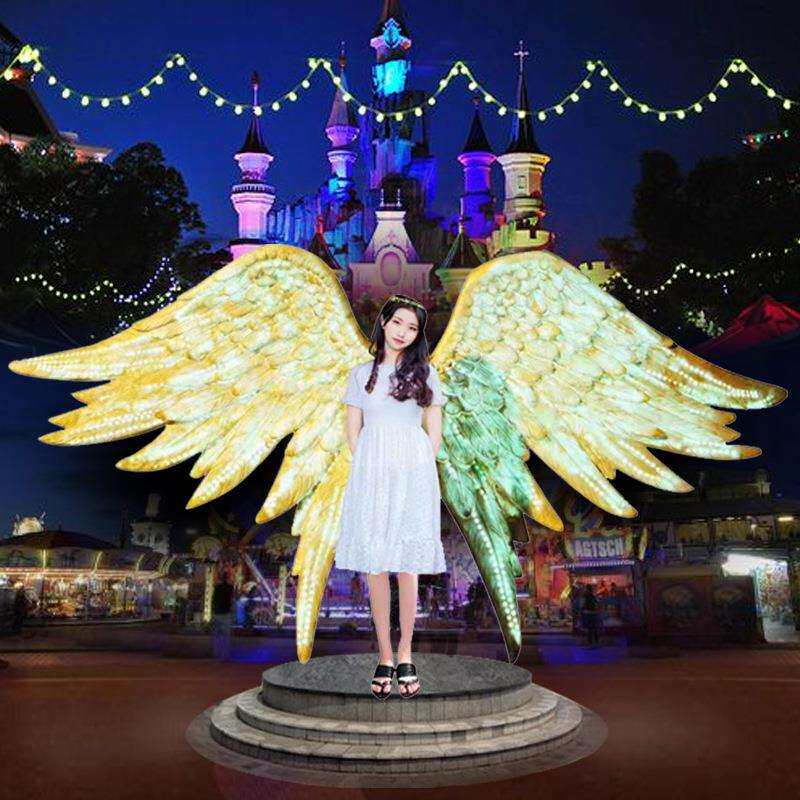 热销网红打卡发光天使翅膀炫彩美陈仿真模特摆拍布景玻璃钢摆件
