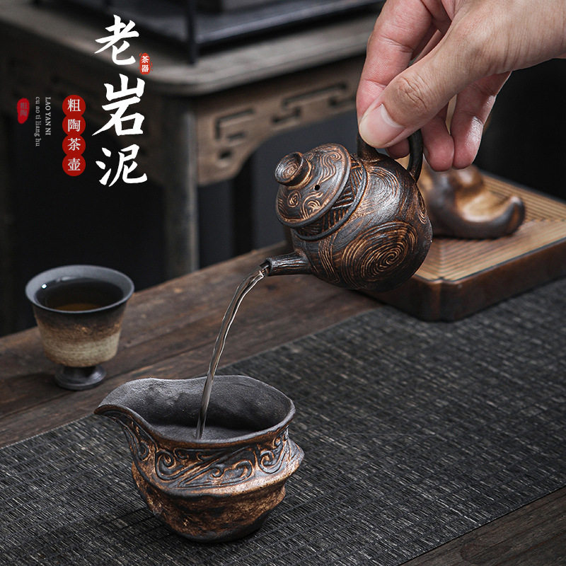 老岩泥粗陶原矿茶壶国风复古小号泡茶壶陶瓷过滤球孔普洱泡茶器
