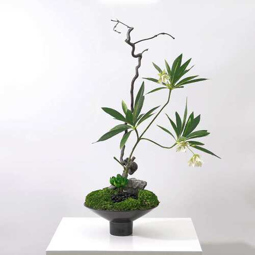 新中式仿真绿植永生苔藓日式小原流花道插花样板房间书房茶室摆件