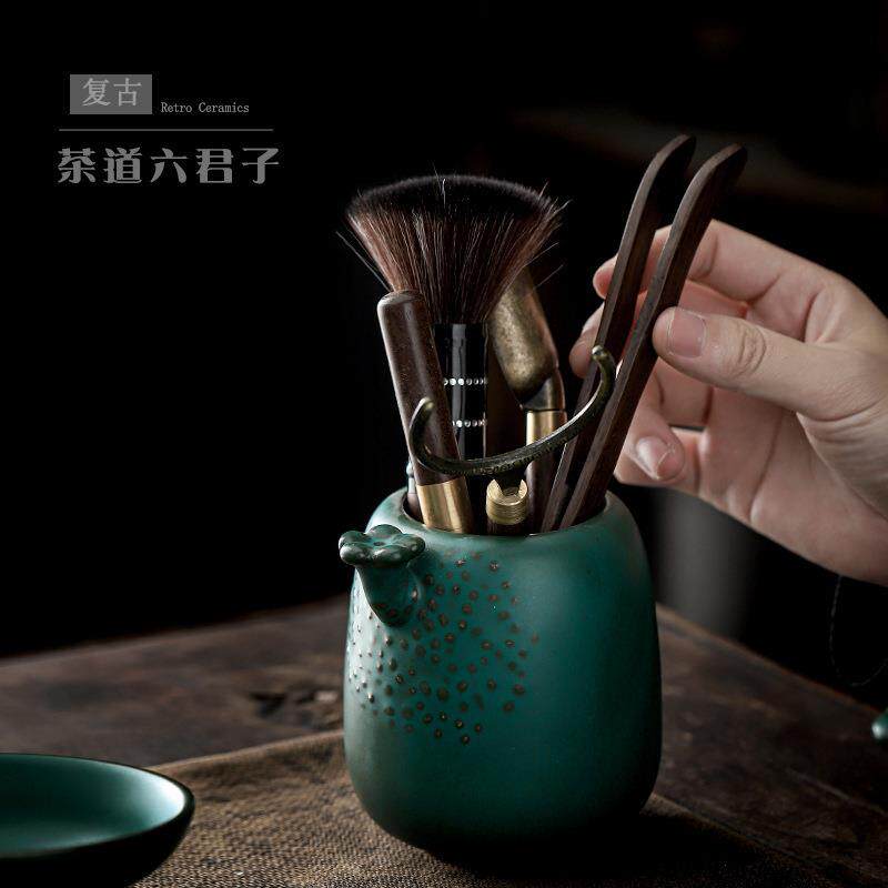 遇素黑檀木纹茶道六君子套装泡茶工具茶夹茶勺茶夹整套茶道配件